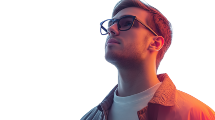 AI researcher, dressed in a sleek smart-casual outfit, modern tech-focused expression, futuristic setting, white background, isolated PNG