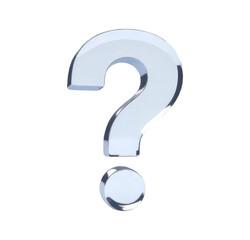 Glass transparent shiny 3D question mark, png sign, cut out text
