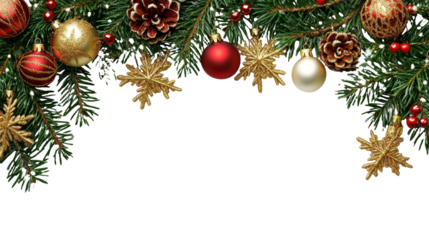 [Transparent Background PNG]Christmas Ornaments and Fir Branches on White Background