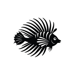 Lionfish Silhouette Vector Art Illustration and Black Color Lionfish Fish Design