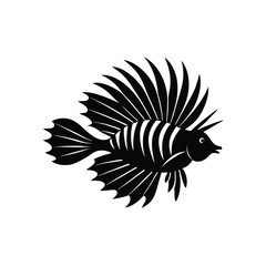 Lionfish Silhouette Vector Art Illustration and Black Color Lionfish Fish Design
