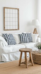 White Living Room with Wooden Accent