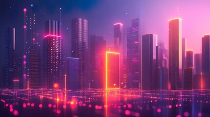 Fototapeta premium Corporate growth scene with abstract financial data, glowing success symbols, and dynamic office architecture 