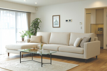 Modern Beige Sectional Sofa in Minimalist Living Room