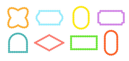 Frames Scalloped Vector Corrugated Shapes Set. Scallop Color Frame Wavy Retro Stickers Collection. Zig Zag Edge Geometric Borders Tag Boxes. Wiggle Line Design Sign Backgrounds. Isolated