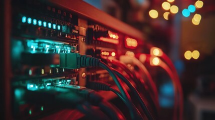 Network Server Rack With Cables Connected
