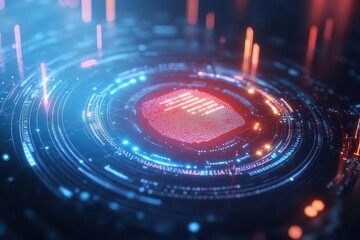 cybersecurity concept showing digital fingerprint scan with encrypted data streams and authentication interface