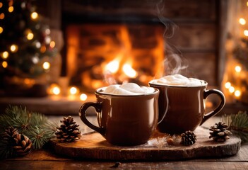 cozy close steaming winter beverage mugs warm rustic colors textured surfaces ideal inviting seasonal decor inspiration, ceramic, cup, drink, coffee, chocolate