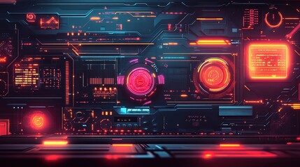 Fototapeta premium Abstract futuristic design with glowing symbols, tech lines, and digital data grids, representing innovation 