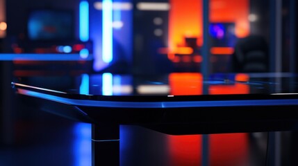 Futuristic Table in a Neon-Lit Studio