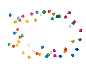 Colorful decorative shells arranged in circular pattern on transparency background, creating vibrant and playful atmosphere