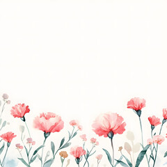 Carnation horizontal border, with minimal details and a simple illustration. Watercolor botanical banner for the design of invitations, cards, congratulations, announcements, sales, stationery