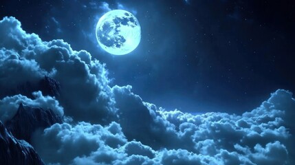 Majestic Moon Above Snowy Mountains and Cloudscape