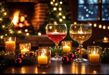 elegant festive glassware featuring seasonal beverages displayed cozy inviting backdrop seasonal celebrations, drink, cup, mug, holiday, winter, tableware