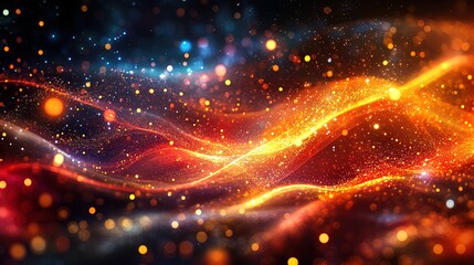 Obraz premium Abstract corporate background showing innovation and success through dynamic digital elements and glowing symbols