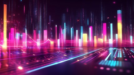 Neon Cityscape Digital Data Visualization