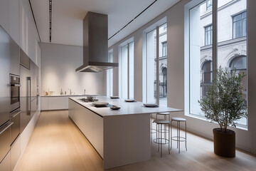 Modern Minimalist Kitchen Design with City View