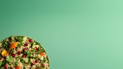 Colorful salad on plate with vibrant ingredients against soothin