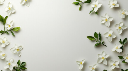 Naklejka premium Fresh jasmine flowers and leaves on white background