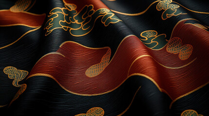 Luxurious fabric with intricate wave patterns and rich colors