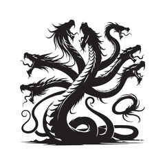 Hydra Silhouette Vector: Fierce Multi-Headed Dragon Design