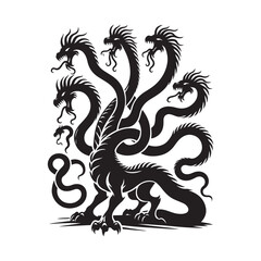 Fototapeta premium Hydra Silhouette Vector: Fierce Multi-Headed Dragon Design