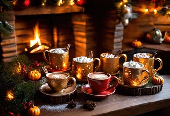 delightful colorful seasonal beverages nestled warm cozy environments inviting ambiance, coffee, tea, smoothie, cider, drink, latte, cocoa, glass, mug