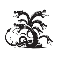 Hydra Silhouette Vector: Fierce Multi-Headed Dragon Design