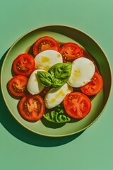 Fresh tomatoes and mozzarella arranged artfully, vibrant colors