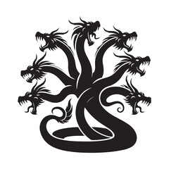 Hydra Silhouette Vector: Fierce Multi-Headed Dragon Design