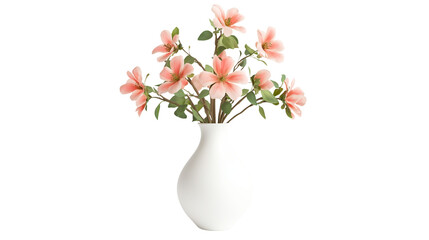Obraz premium Minimalist white ceramic vase with fresh flowers, perfect for interior decor, high-resolution, clean white background, isolated PNG
