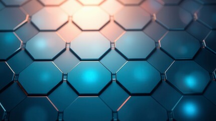Naklejka premium Abstract honeycomb structure with soft blue and orange lighting creates a modern, technological feel.
