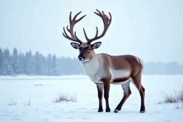 Obraz premium Majestic Reindeer in Snowy Landscape
