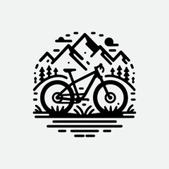 Mountain bike line art logo. mountain bike cycling vector vintage illustration. minimalist bicycle icon logo