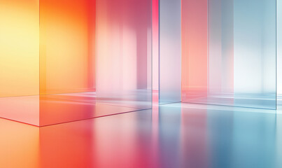 Vibrant translucent glass panels create colorful abstract space