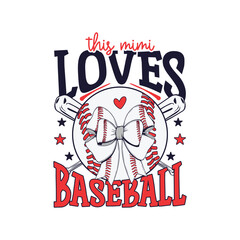 Naklejka premium This mimi loves baseball bow design, BAseball lover, baseball season bow design