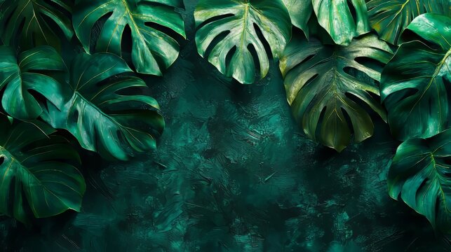Luxury tropical leaves pattern with exotic monstera and philodendron leaves, seamless wallpaper design with vibrant green hues and soft textures 