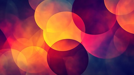 A seamless geometric background featuring overlapping circles and triangles, blending warm sunset colors of orange, yellow, and purple, with a subtle glowing effect and high contrast,