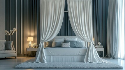 "Elegant bedroom with a four-poster bed and luxurious drapes