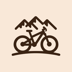 Mountain bike line art logo. mountain bike cycling vector vintage illustration. minimalist bicycle icon logo