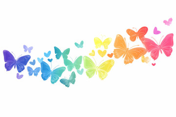 Abstract butterfly hearts border in vector style with a flat minimalist design isolated on white
