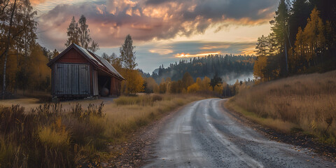 Rustic Countryside in Fall with a Dramatic Sky

