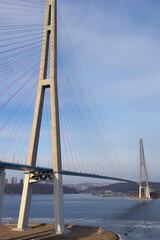 Cable-stayed bridge over the sea, Vladivostok, Russian bridge