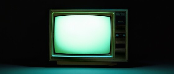A vintage television glows with green light in a dark room, evoking nostalgia and the charm of an analog era with its retro aesthetic and design.