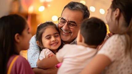 Fototapeta premium Family hugging during a birthday celebration moment