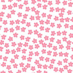 Seamless spring pattern with small pink wildflowers on white background