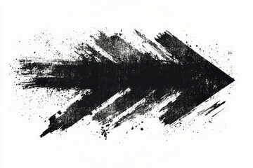 dynamic black brushstroke arrow design with textured edges and splatter effect on white background bold grunge aesthetic