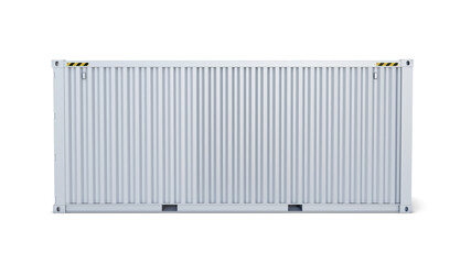 White 20ft intermodal shipping container. Side view. Isolated on a white background. 3D illustration.