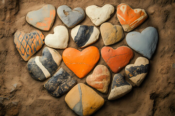 Naklejka premium Ancient pottery patterns arranged in heart shape archaeological style