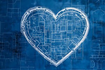 Architectural blueprint of heart shaped garden maze